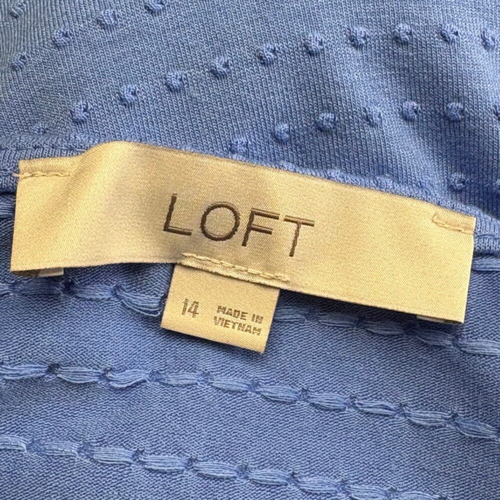 Loft Cottagecore Boho Babydoll Puff Sleeve Blue Tiered Oversize Mini Dress Sz 14 - Picture 4 of 5